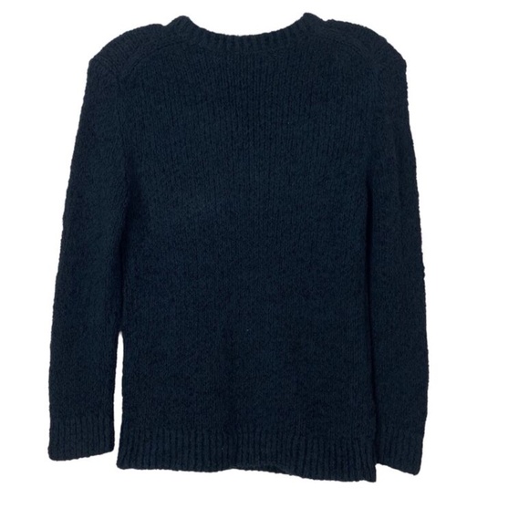 Theory Black Shrunken Fit Crewneck Sweater Feathered Cotton Linen - Picture 3 of 8